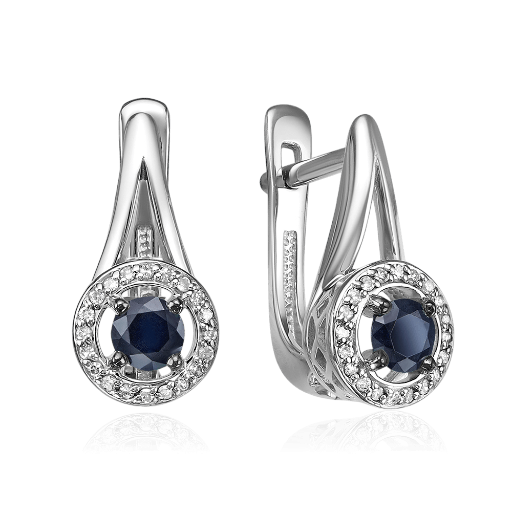 Серьги с сапфиром, бриллиантами из белого золота 585 пробы (арт. 131334)