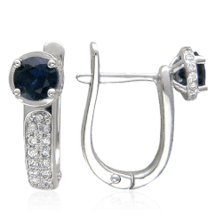 Серьги с сапфиром, бриллиантами из белого золота 585 пробы (арт. 15092)