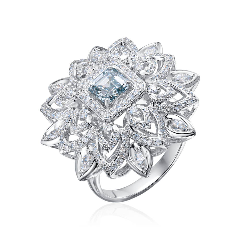 Кольцо с голубым бриллиантом 1.01ct ашер из белого золота 585 пробы (арт. 131891)