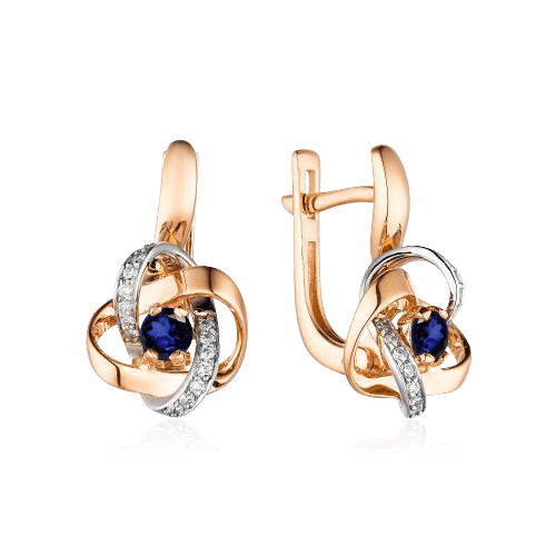 Серьги с сапфиром, бриллиантами из красного золота 585 пробы (арт. 79308)