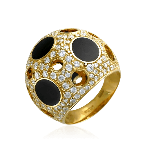 Кольцо с ониксом, бриллиантами из белого золота 750 пробы, фото № 1