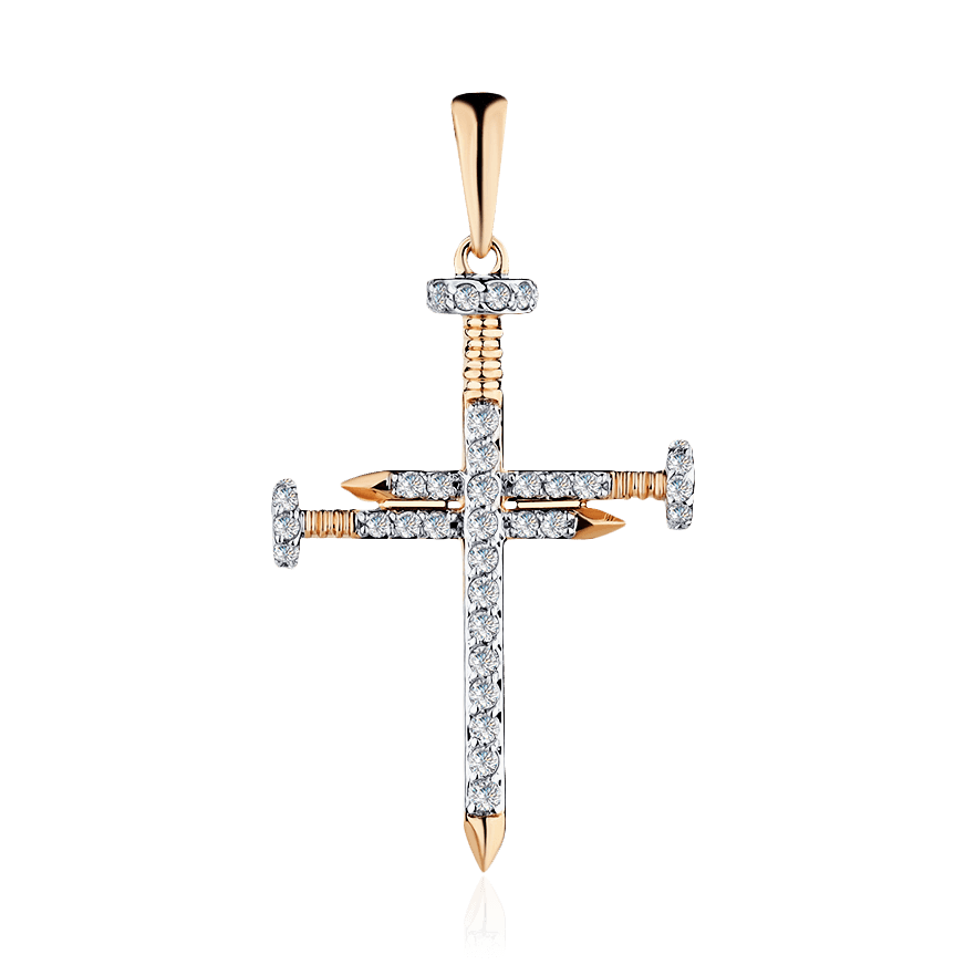 Подвеска в виде креста из гвоздей с бриллиантами из красного золота 585 пробы, фото № 1