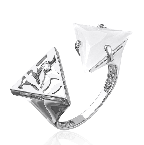 Кольцо с агатом, бриллиантами из белого золота 585 пробы, фото № 1