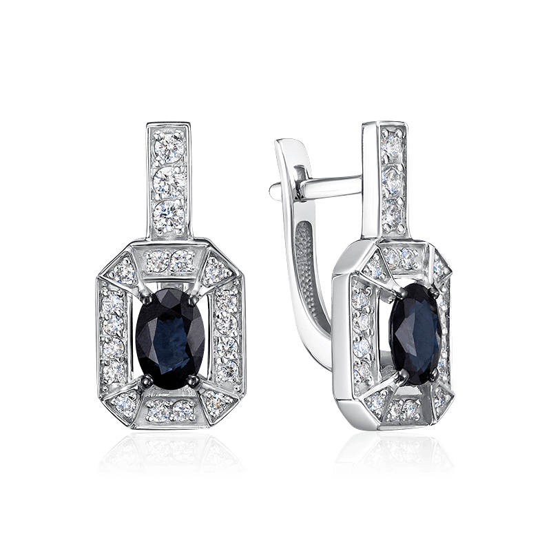 Серьги с сапфиром, бриллиантами из белого золота 585 пробы, фото № 1