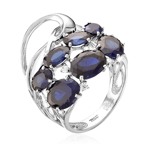 Кольцо с сапфирами, бриллиантами из белого золота 585 пробы, фото № 1