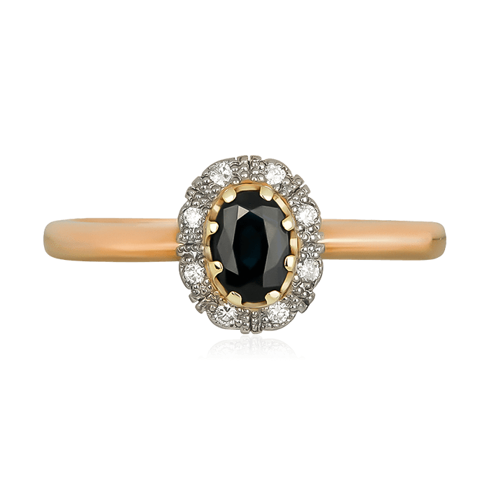 Кольцо с сапфиром, бриллиантами из желтого золота 585 пробы, фото № 2
