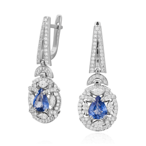 Серьги с сапфиром, бриллиантами из белого золота 750 пробы (арт. 70798)
