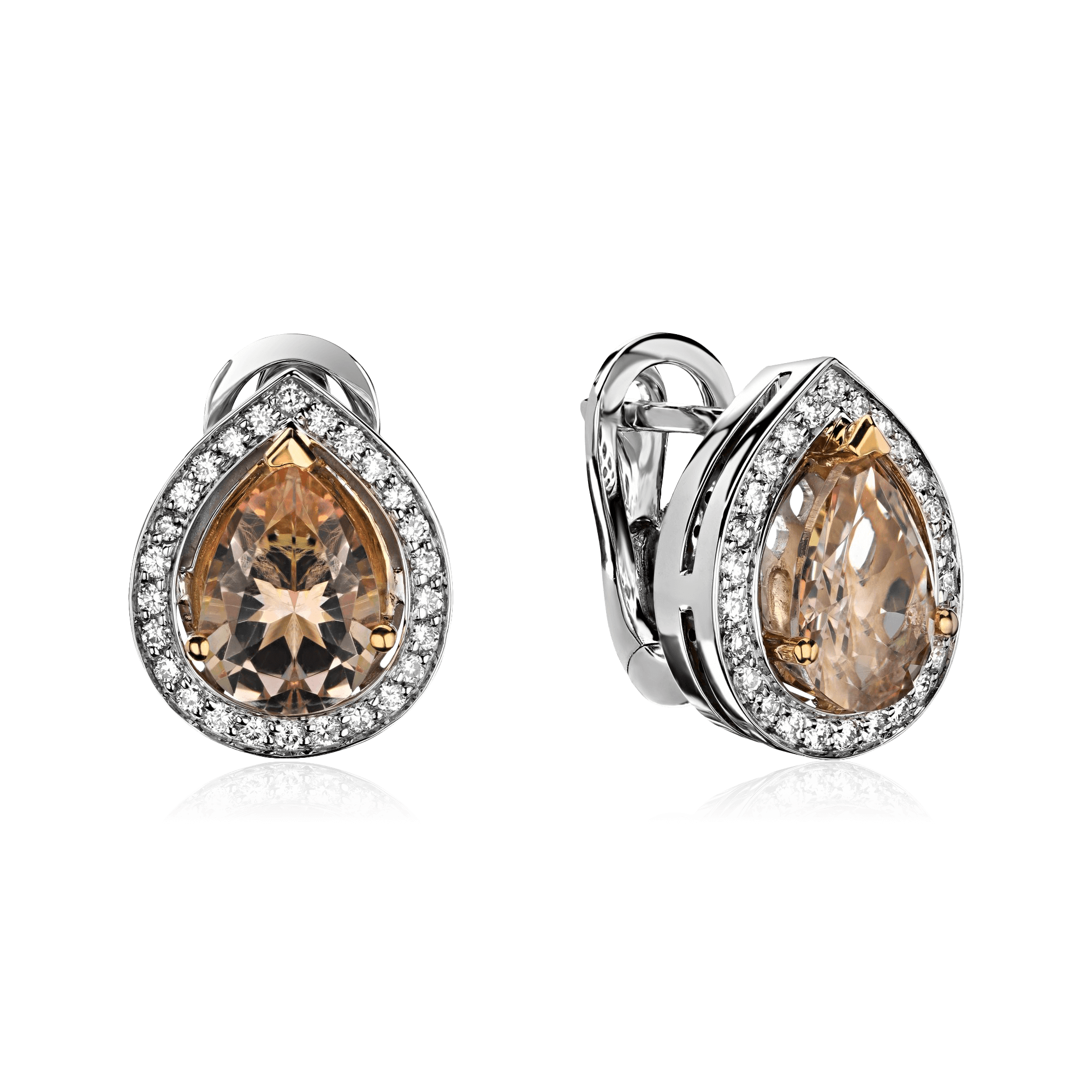 Серьги с розовыми топазами, бриллиантами из белого золота 750 пробы, фото № 1