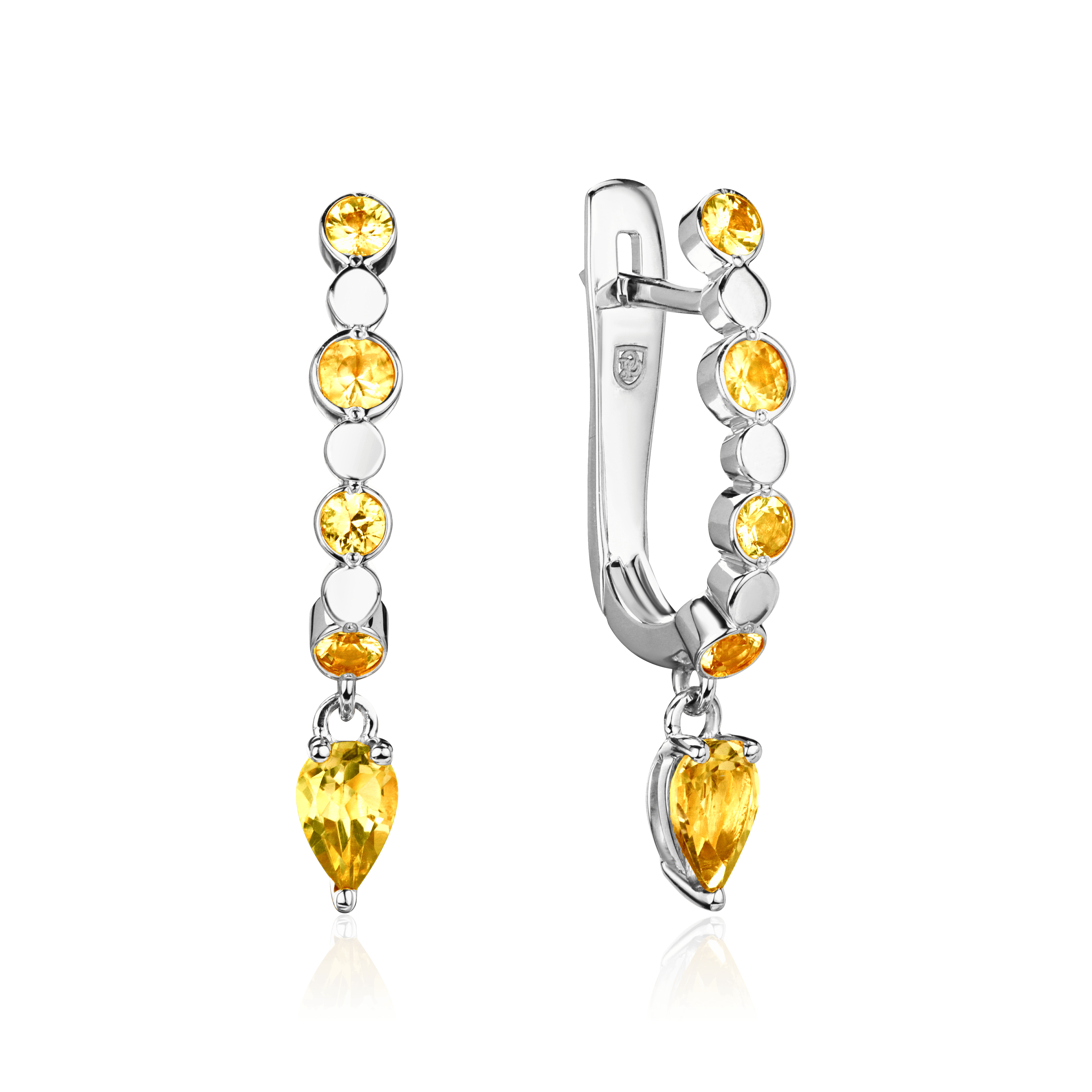 Серьги с сапфиром, цитрином из белого золота 585 пробы, фото № 1
