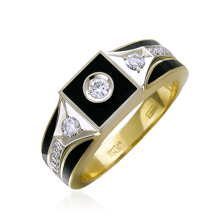 Печатка с бриллиантами, эмалью из комбинированного золота 750 пробы, фото № 1