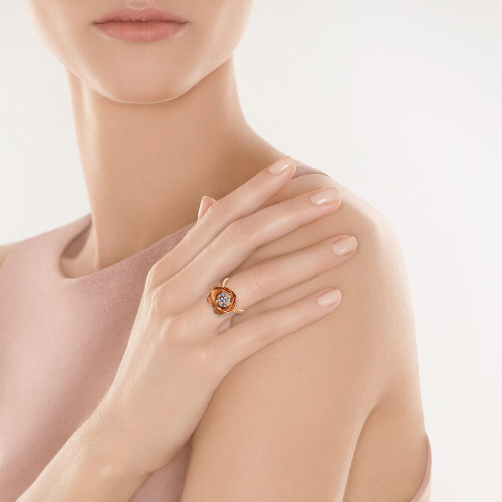 Кольцо с бриллиантами из красного золота 585, фото № 2