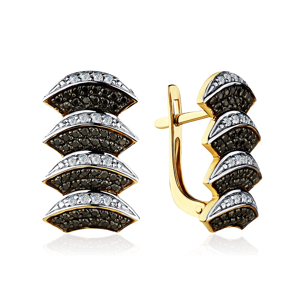Серьги с бриллиантами из желтого золота 585 пробы, фото № 1
