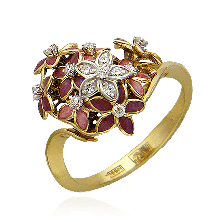 Кольцо из комбинированного золота 750 пробы с бриллиантами, эмалью, фото № 1