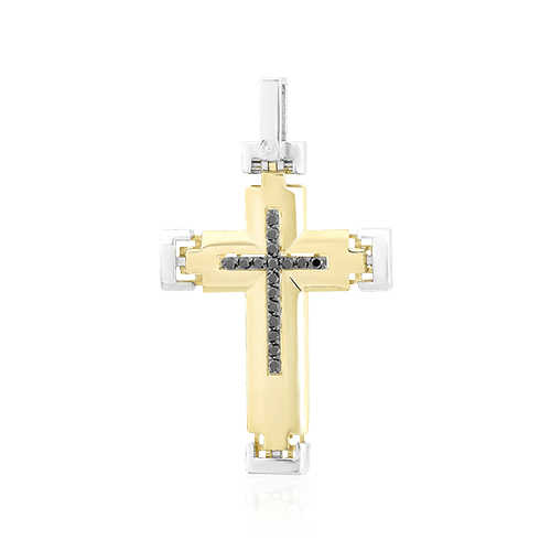 Крест с бриллиантами из желтого золота 585 пробы, фото № 1
