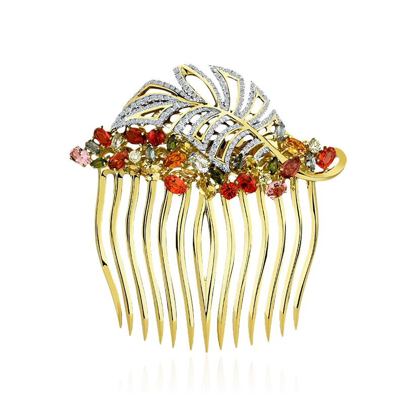 Заколка для волос с сапфиром, турмалином из комбинированного золота 585 пробы (арт. 104591)