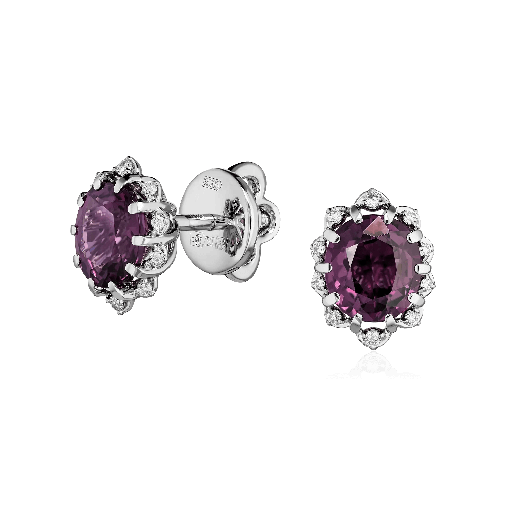 Серьги с шпинелью, бриллиантами из белого золота 750 пробы (арт. 123461)