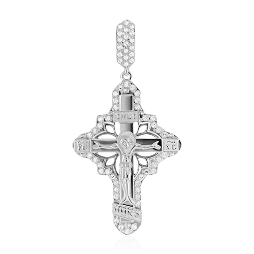 Крест с бриллиантами из белого золота 585 пробы (арт. 82467)