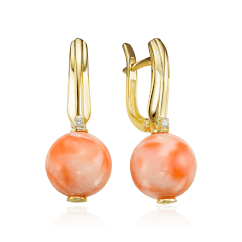 Серьги с бриллиантами, кораллом из красного золота 585 пробы (арт. 66555)
