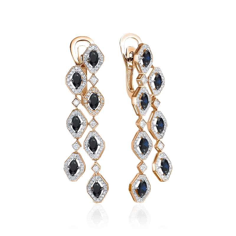 Серьги с сапфиром, бриллиантами из красного золота 585 пробы (арт. 122634)