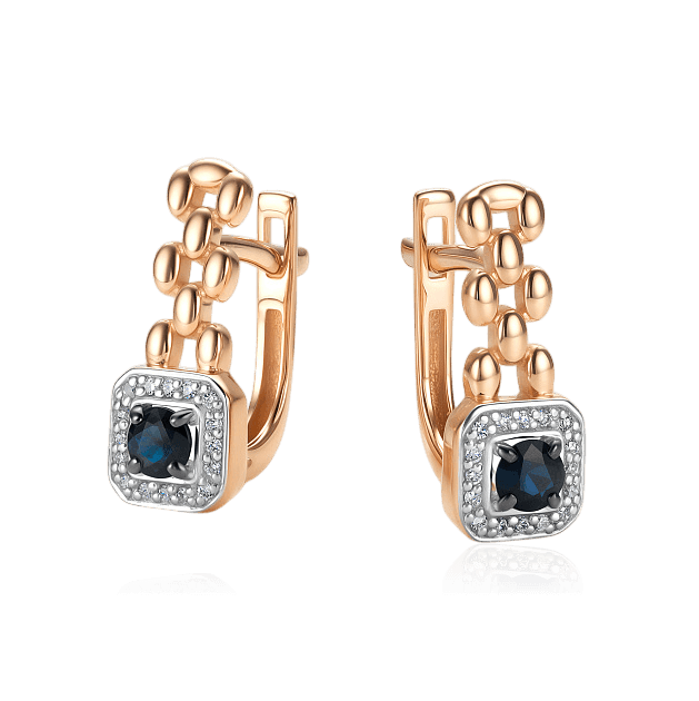 Серьги с сапфиром, бриллиантами из красного золота 585 пробы (арт. 129972)