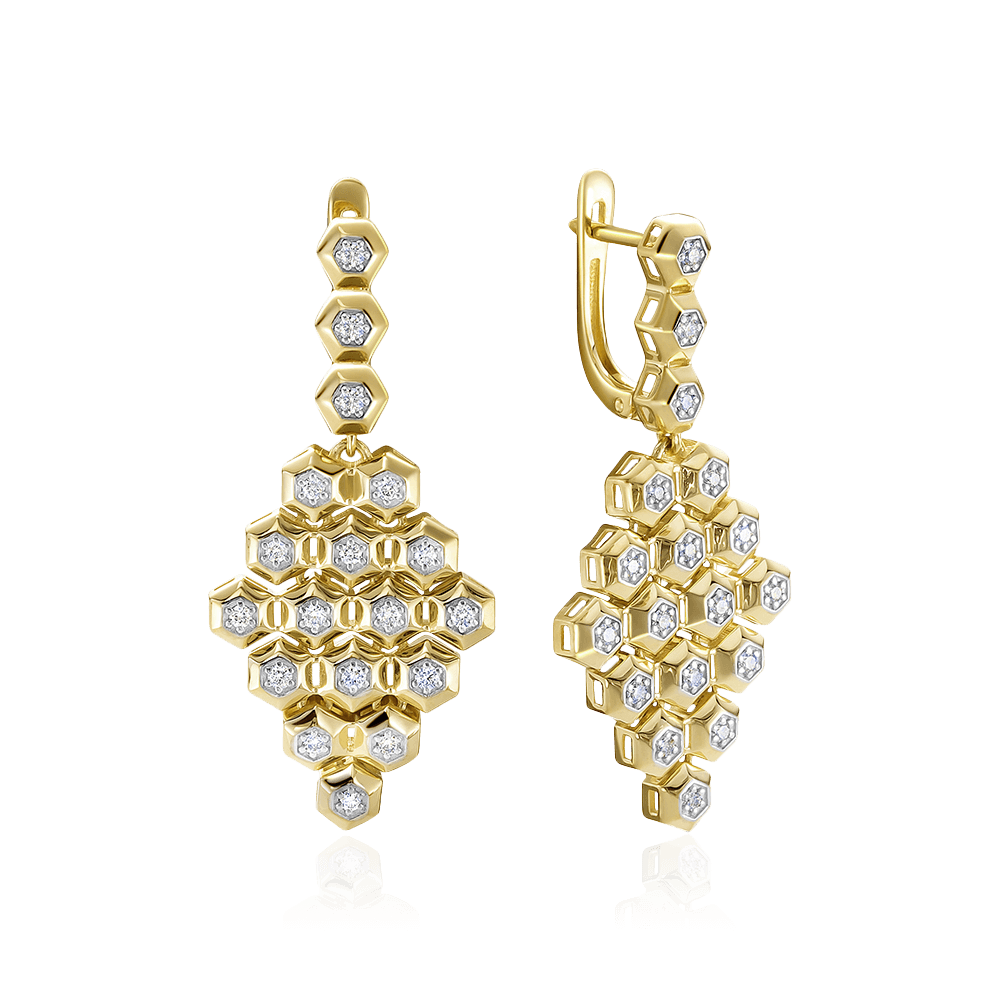 Серьги Соты с бриллиантами из желтого золота 585 пробы, фото № 1