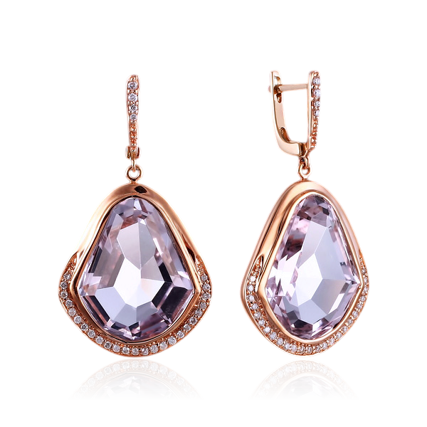 Серьги с аметистом, бриллиантами из красного золота 585 пробы (арт. 45919)