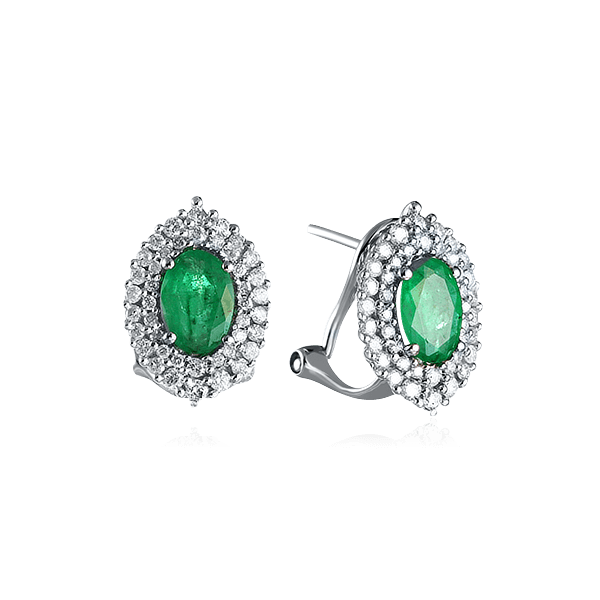 Серьги с бриллиантами, изумрудом из белого золота 585 пробы, фото № 1