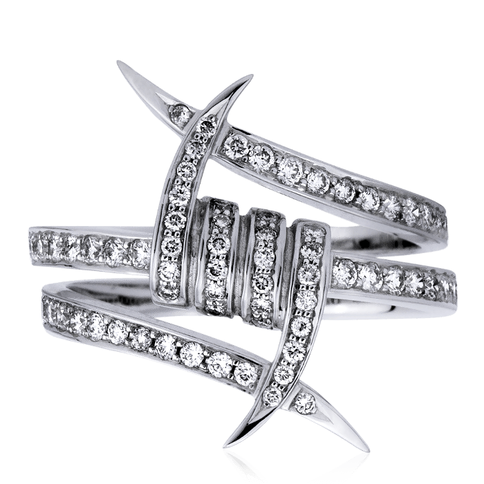 Терновое кольцо с бриллиантами из белого золота 585, фото № 2