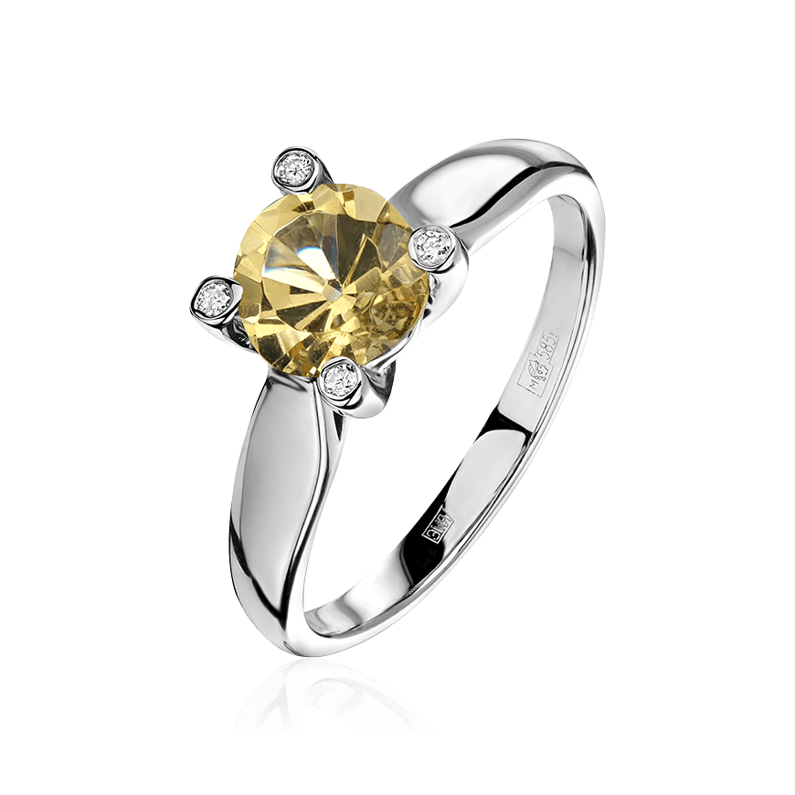 Кольцо с бриллиантами, гелиодором из белого золота 585 пробы (арт. 100096)