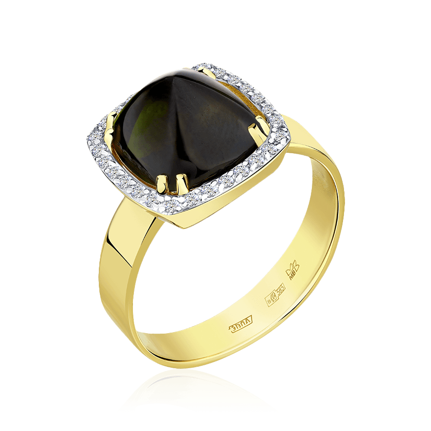 Кольцо с бриллиантами, турмалином из желтого золота 585 пробы, фото № 1
