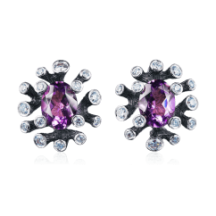 Серьги с аметистом, бриллиантами из белого золота 750 пробы (арт. 64119)