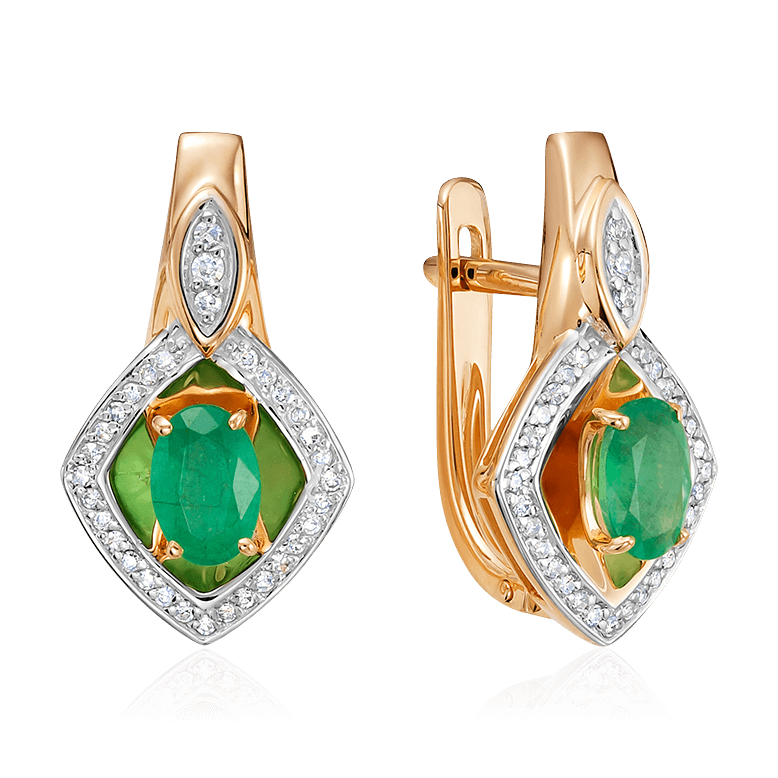 Серьги с изумрудом, бриллиантами из красного золота 585 пробы (арт. 85855)