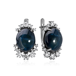 Серьги с сапфиром, бриллиантами из белого золота 585 пробы (арт. 36072)