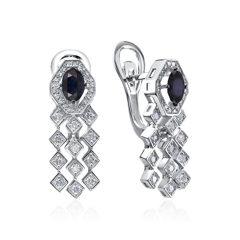 Серьги с сапфиром, бриллиантами из белого золота 585 пробы (арт. 122672)