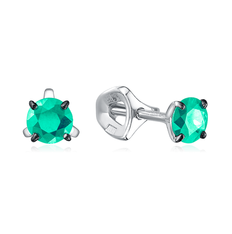 Серьги с изумрудом из белого золота 585 пробы (арт. 129742)