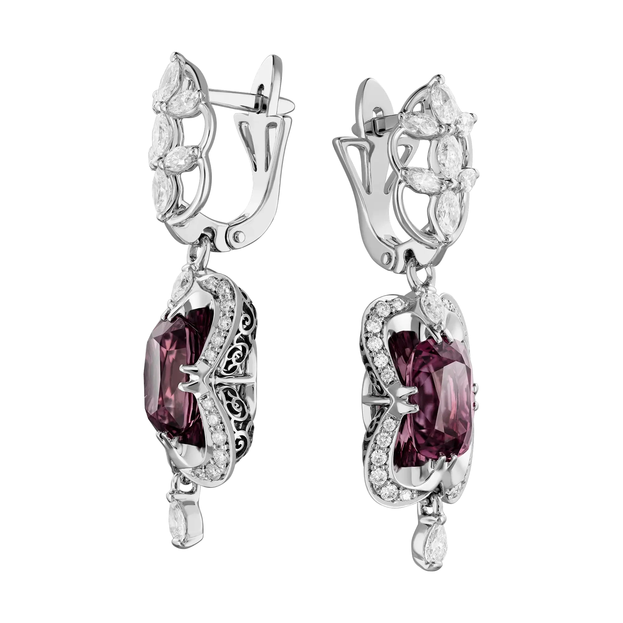 Серьги с шпинелью, бриллиантами из белого золота 750 пробы, фото № 2