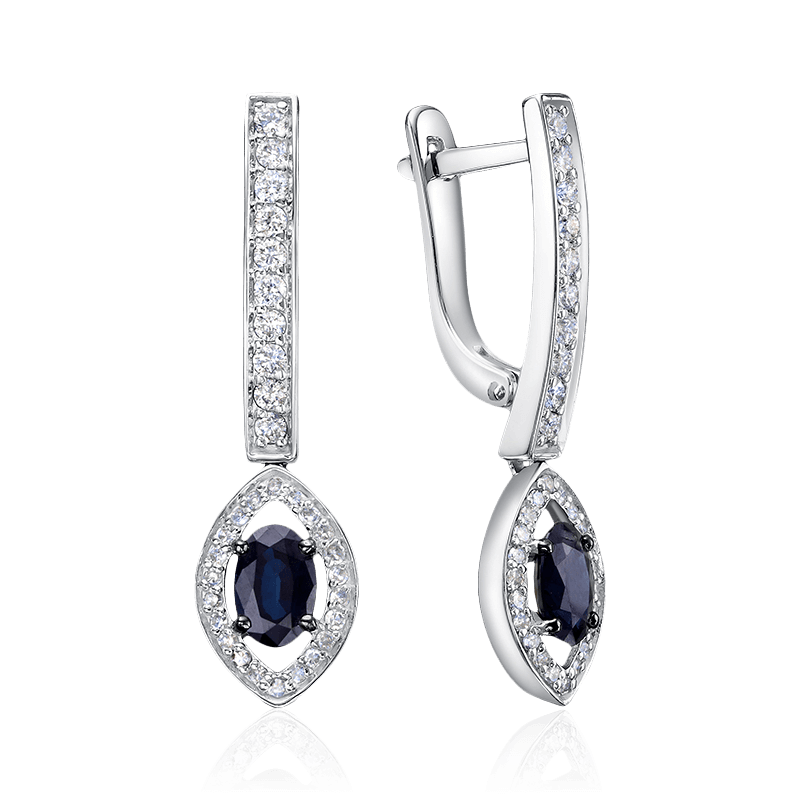 Серьги с сапфиром, бриллиантами из белого золота 585 пробы (арт. 122684)