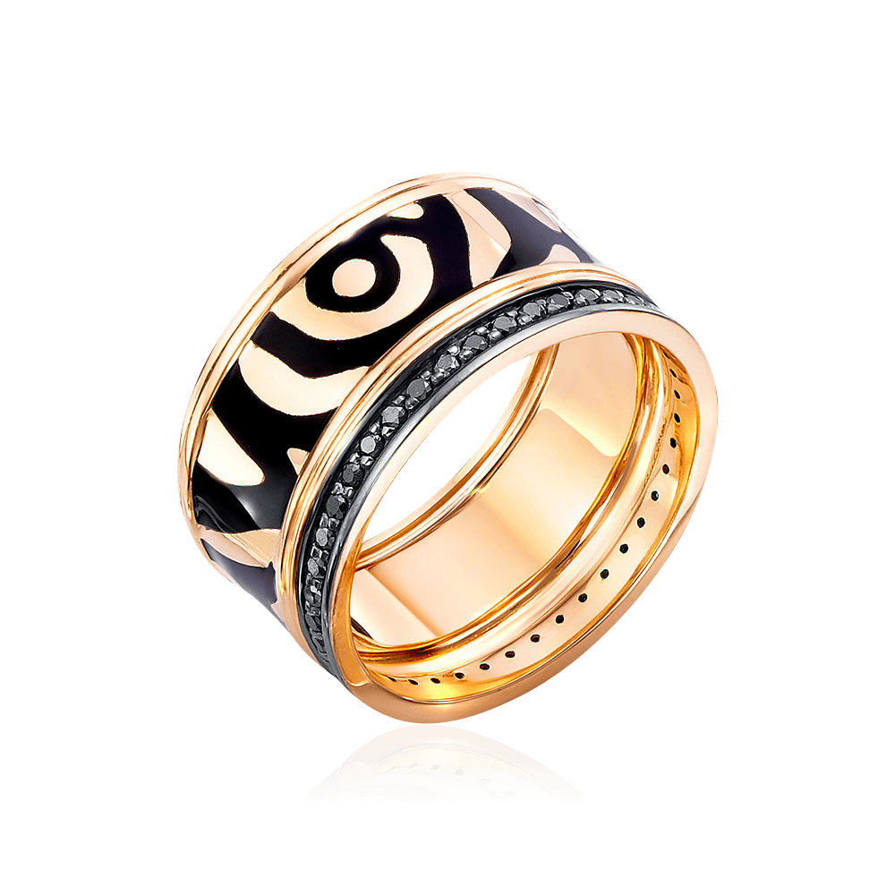 Кольцо с бриллиантами, эмалью из красного золота 585 пробы, фото № 1