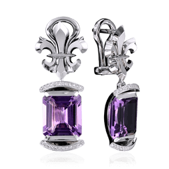 Серьги с аметистами и бриллиантами в белом золоте 750 пробы (арт. 28202)
