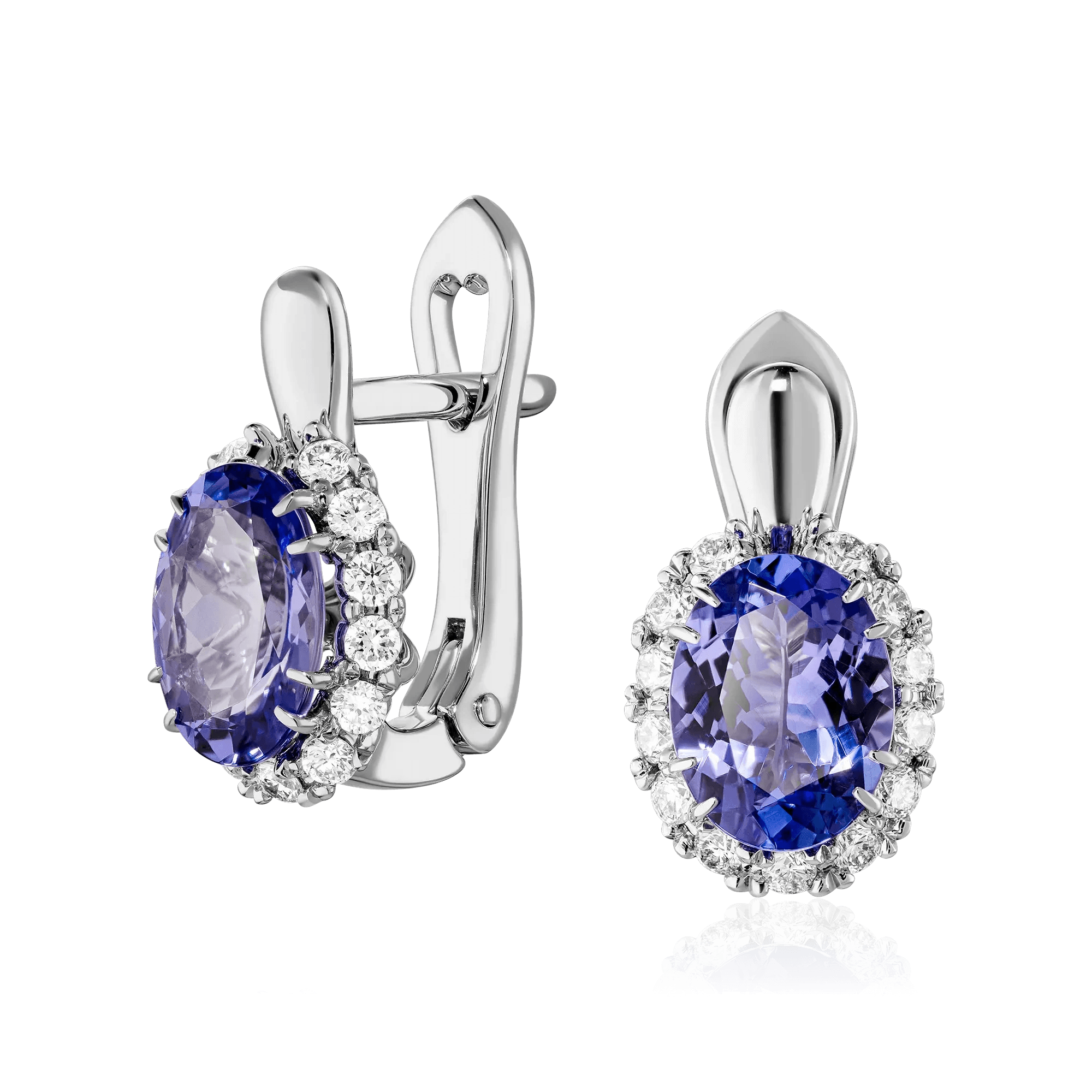 Серьги с танзанитом, бриллиантами из белого золота 750 пробы (арт. 130577)