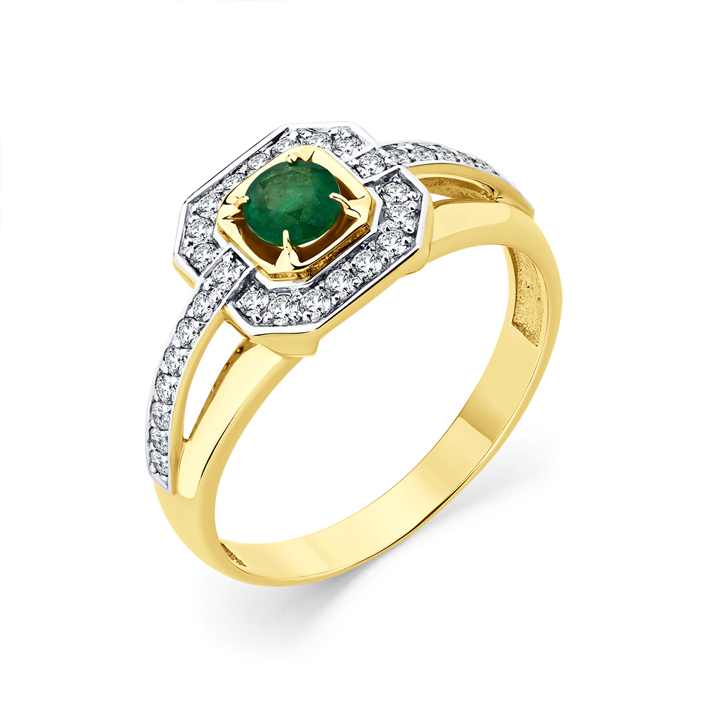 Серьги с бриллиантами, изумрудом из желтого золота 585 пробы, фото № 3