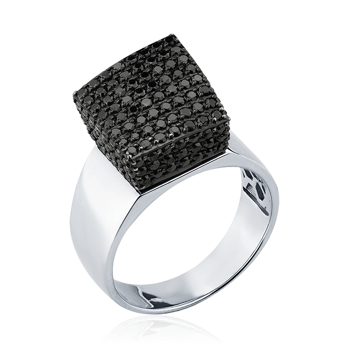 Кольцо с черными бриллиантами из белого золота 585 (арт. 74996)