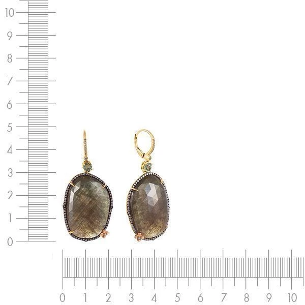 Серьги с сапфиром, бриллиантами, корундом из желтого золота 585 пробы, фото № 3