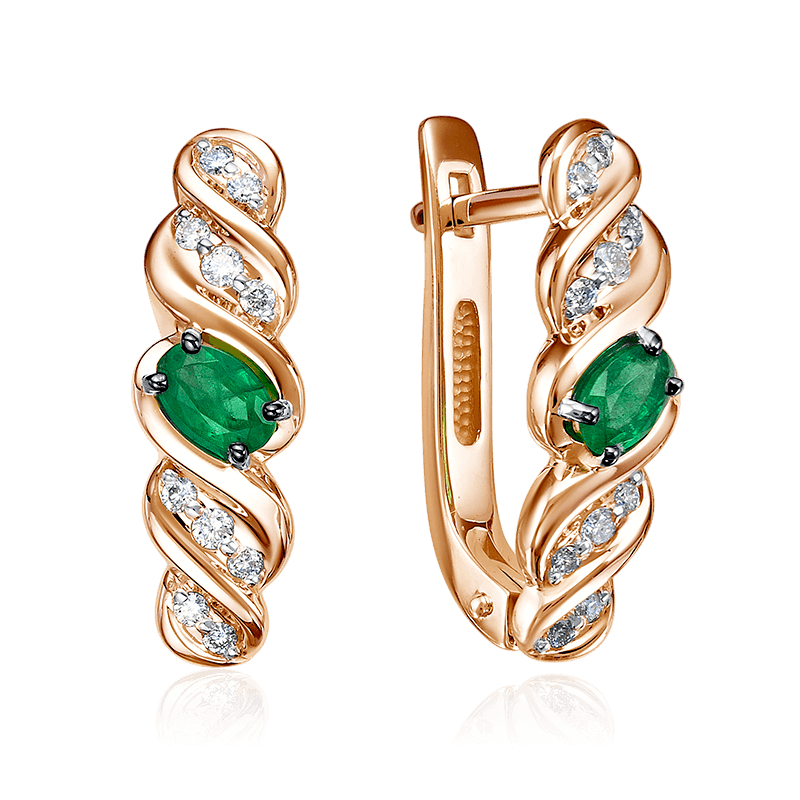 Серьги с изумрудом, бриллиантами из красного золота 585 пробы (арт. 125600)
