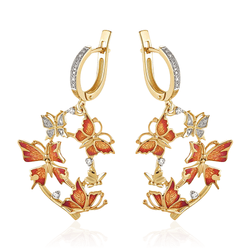 Серьги Танец бабочек с бриллиантами из желтого золота 585 пробы (арт. 79964)
