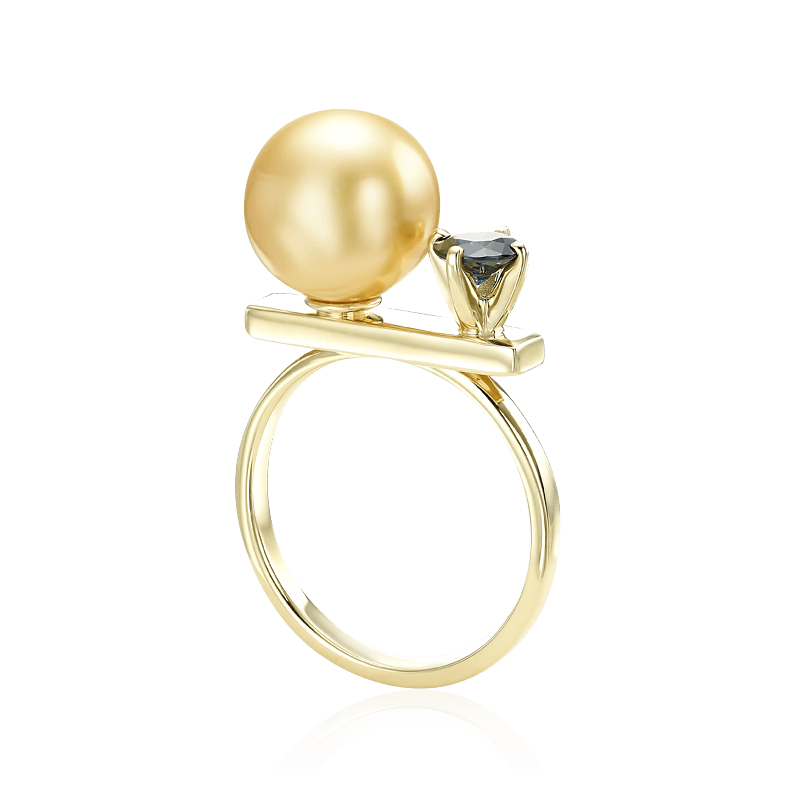 Кольцо с жемчугом, сапфиром из желтого золота 585 пробы, фото № 1