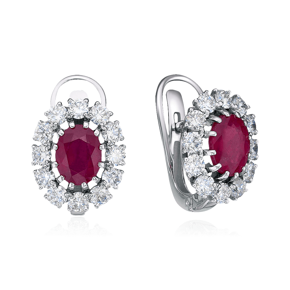 Серьги с рубином, бриллиантами из белого золота 585 пробы (арт. 97672)