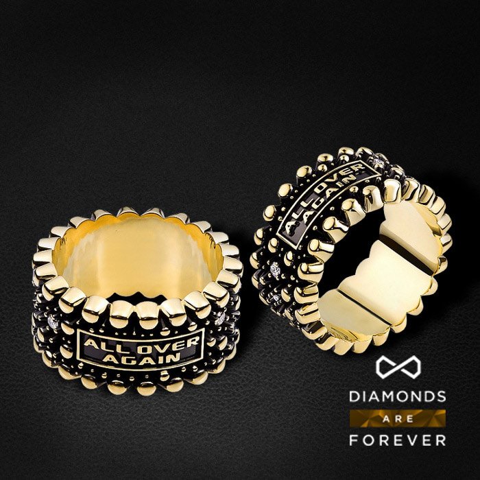 Мужское кольцо из желтого золота 585 пробы с 12 бриллиантами, фото № 1