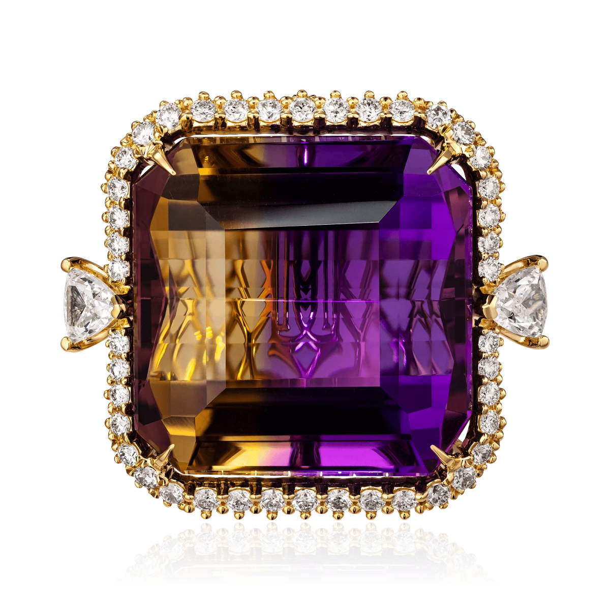 Кольцо с аметрином, бриллиантами из желтого золота 750 пробы, фото № 2