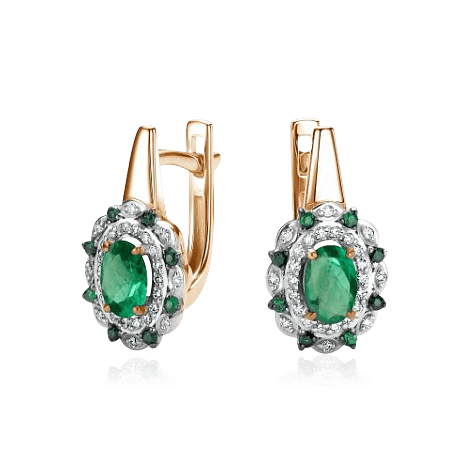 Серьги с бриллиантами, изумрудом из красного золота 585 пробы (арт. 111722)